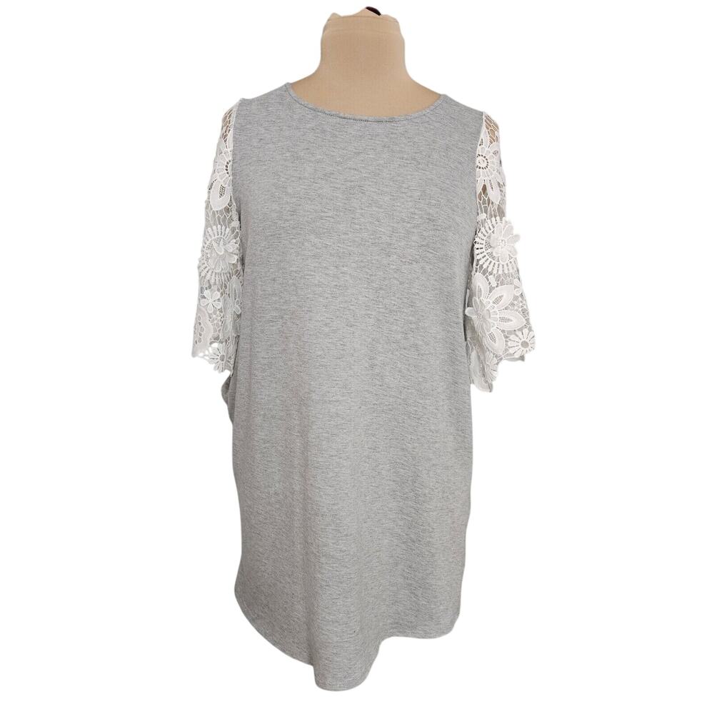 COTTON‎ BLEU Tunic Top Womens Small Gray Boho Oversized Floral Eyelet Sleeve